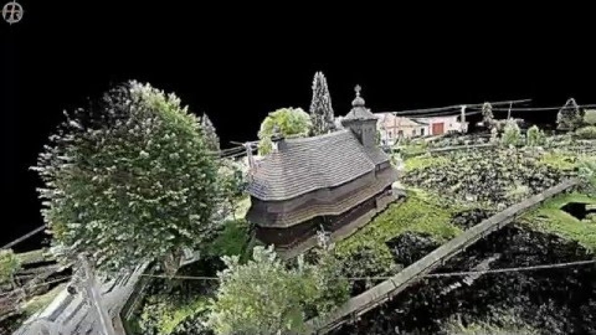 Uličské Krivé, drevený kostol, video 3D mračno bodov Autor: Pamiatkový úrad Slovenskej Republiky źródło: https://www.youtube.com/@pamiatkovy_urad